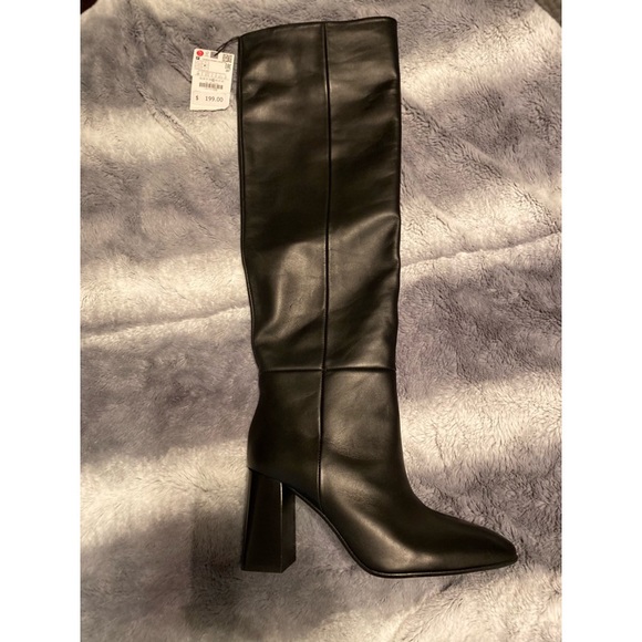 ZARA LEATHER KNEE HIGH HEEL BOOTS - SOLD OUT - Picture 9 of 9